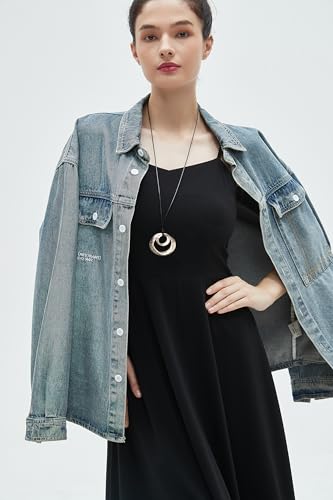 GelConnie Leather Necklace for Women Round Wooden Pendant Long Leather Choker Vintage Sweater Necklace Gold Chunky Boho Necklaces for Women - style: 2 Circles Silver Necklace