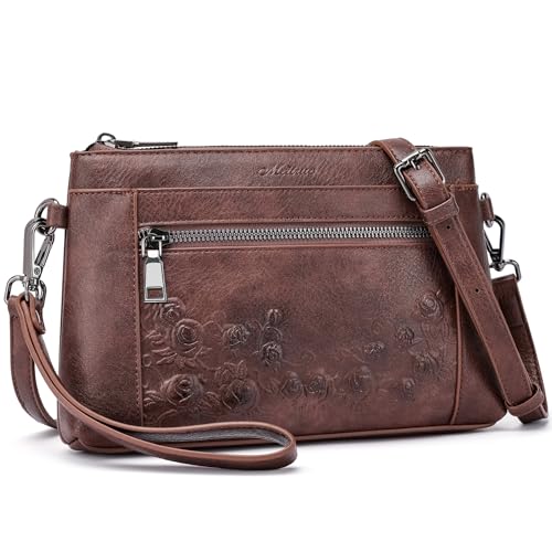 MEITRUE Wristlet Wallet Small Crossbody Bags for Women Clutch Purse Leather Phone Purse with Adjustable & Detachable Strap - color: A4-coffee-179