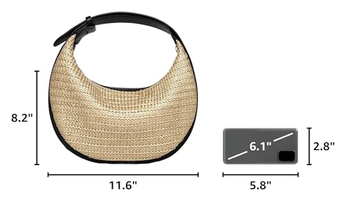 Herald Straw Crossbody Bag for Women Beach Woven Hobo Handbag Summer Chic Crescent Shoulder Purses with Adjustable Strap - color: Black