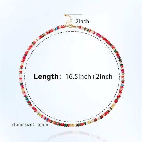 Beaded Gemstone Necklaces for Women Colorful Boho Choker Necklace Beauty And Spirit For Women (blue-silver) - color: red