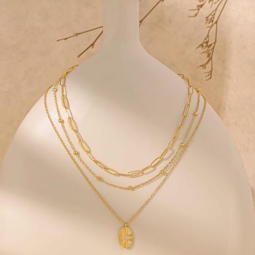 XIXINI Layered Necklaces for Women, Dainty Gold Necklace Stack 14k Gold Plated Layering Beads Choker Pendant Necklace Set Simple Statement Gold Necklaces for Women Trendy Fashion Gold Jewelry Sets - color: set3-Gold