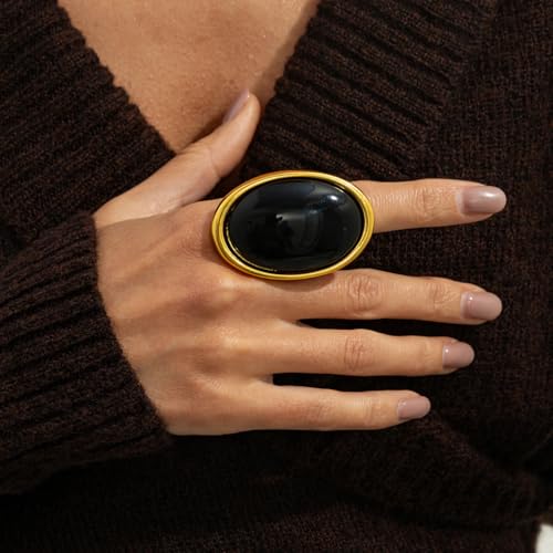Gold Black Chunky Statement Rings for Women,Vintage Boho Oval Geometric Resin Knuckle Ring,Dainty Wedding Festival Jewelry Gift