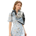 35" Head Scarf Large Square Scarf Like Cotton Hairscarf Fashion Scarves Bandana Night Sleeping Wraps for Women B01 - color: Black/Blue Tulips
