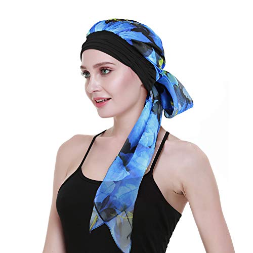 Chemo Headwear Turbans for Women Long Hair Head Scarf Headwraps Cancer Hats - color: Blue River