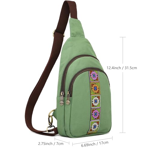 SILKAREA Canvas Sling Bag for Wome Crossbody Purse Small Sling Backpack Purse Travel Hiking Chest Bag Daypack - color: Dark Green