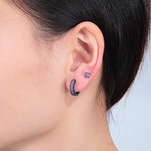 CiNily Huggie Earrings Opal Hinged Hoop Earrings Gold Plated Hypoallergenic Small Hoop Earrings for Women Teen Girls Men Sensitive Ears - color: Black Gold-Black Purple