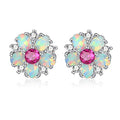 CiNily Flower Earrings,Opal Stud Earrings Sterling Silver or White Gold/Rose Gold Plated Ladies Flower Stud Earrings Cute Unique Earrings for Girls - color: red