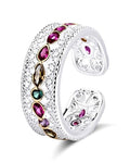 Silver Filigree Colourful Cubic Zirconia Rings for Women Unique Vintage Rainbow Stone Rings Gifts for Girlfriend