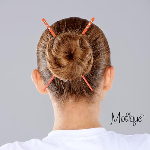 Set of 2 Hair Sticks with 3 Diamonds Chopsticks - Orange - color: Orange