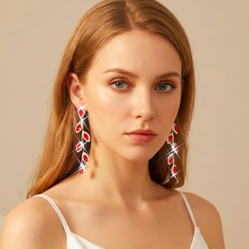 Catery Crystal Wedding Earrings Rhinestones Dangling Earrings Leaf Bridal Ear Jewelry for Brides and Women - color: Red