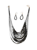 Bohemian Colorful Beaded Earrings Necklace Geometric Teardrop Dangle Earrings Multi-layered Stackable Choker Necklaces Boho Seed Bead Chain Statement Beach Party Accessories - color: Black B