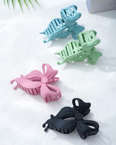 4 PCS Bow Hair Clips Bow Claw Clip for Women, Large Hair Claw Clips for Thin Thick Long Hair Cute Nonslip Bows (Blue+Pink+Green+Blue+Black) - color: Blue+Pink+Green+Blue+Black