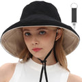 vidsel Womens Sun Hats Wide Brim Reversible Bucket Cotton Hat Packable Summer Travel Cap with Hat Clip,UV Protection - color: Medium-black+beige, size: Medium