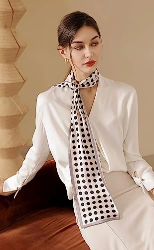 ANDANTINO 100% Silk Scarf for Women 59”*6.3” Long Shawls for Headscarf and Neck- Oblong Hair Wraps with Gift Packed - color: Polka Dots