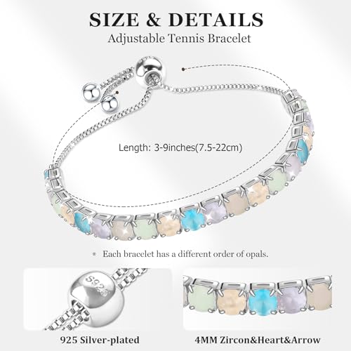 J.Fée Silver Bracelet, S925 Tennis Bracelet with Sparkling 5A Cubic Zirconia Silver Bracelets for Women Adjustable Bracelet for Women Bracelets Womens Bracelet Women Gifts for Women Mom - color: Zirconia Opal CZ