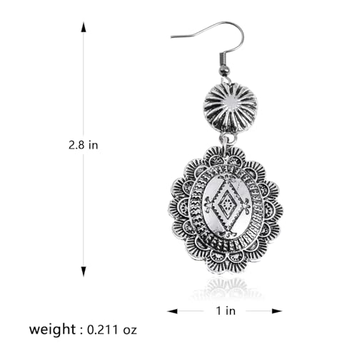 Rustic Couture's Western Earrings for Women Cowgirl Country Concho Dangling Western Statement Jewelry - color: B-Silver