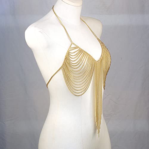 Chran Summer Beach Bra Top Chain Sexy Bikini Accessories Body Chains for Women Golden Necklace Party Jewelry - style: gold