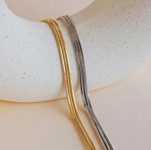 Gold Bracelets for Women, 14K Gold Plated Stackable Bracelet Stack Set Adjustable Charm Paperclip Chain Snake Link Layered Waterproof Jewelry Sets Gifts - style: Herringbone Chain SL