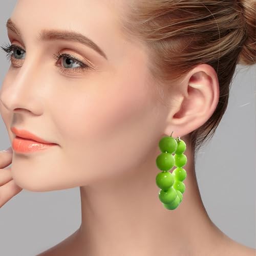 Summer Candy Colored Bead Earrings Lightweight Dainty Acrylic Geometry Hoop Earrings for Women Cute Boho Chic Handmade Jewelry - color: Green