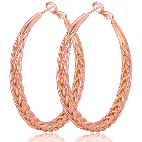 Senteria Silver Hoop Earrings for Women Hypoallergenic 925 Sterling Silver Post Hoop Earrings Lightweight Large Hoops Earring Thick Twisted Silver Hoops 30/40/50MM - color: 40MM Rose Gold