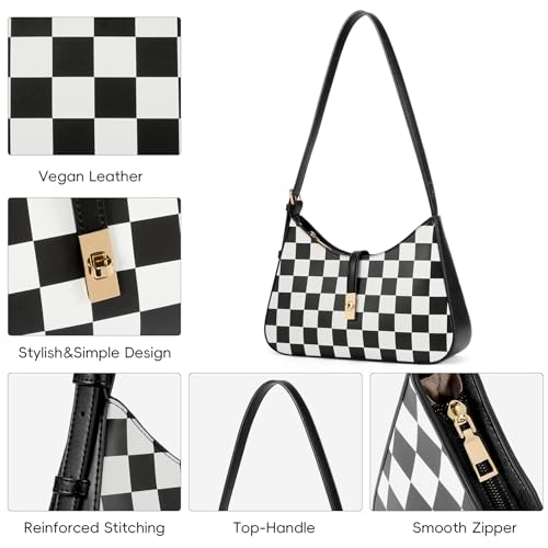 CLUCI Checkered Purses for Women, Shoulder Bag, Handbag Hobo Bags Vegan Leather Crossbody Purse with Adjustable Strap - color: B-checkerboard-small