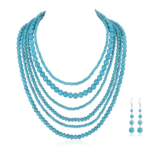 Montana West Rustic Couture's Western Jewelry Set for Women Cowgirl Vintage Western Necklace Earring - color: J-Turquoise