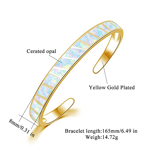 CiNily Womens Cuff Bracelet,Opal Bangle Bracelets Gold Plated Hypoallergenic Ladies Gemstone Open Cuff Bangle Bracelet - color: yellow gold