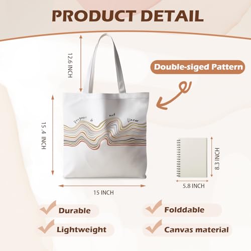 Motivational Canvas Tote Bag,Positive Affirmation Gifts for Women Men Reusable Grocery Shopping Tote Bag Purse - color: Progress is Not Linear