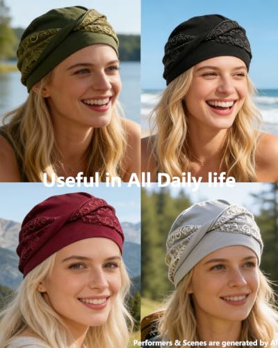 Chemo Headwear for Women Knot Beanies with Stretch Elastic Turbans Soft Cancer Hats Head Coverings Scarf Headwraps - color: Pink