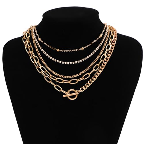 Gold Stack Necklace Chunky Necklaces for Women Trendy Coin Pendant Long Necklaces Western Jewelry for Women Cowgirl Cowboy Chic Country Outfit Boho Accessories Birthday Jewelry Gifts - color: F Gold Layered Necklaces Set