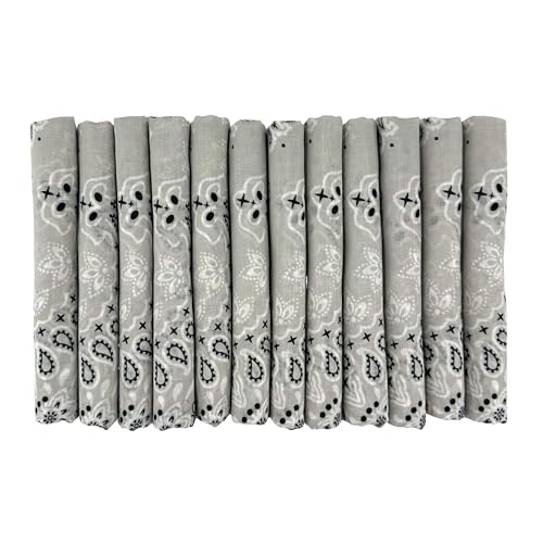 Bandanas Gift Set 12 Pack Soft Thin Handfeel Cotton Bandanna Scarf for men - color: Grey