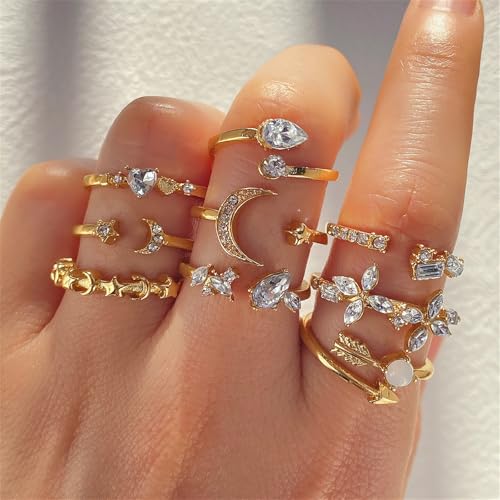 Knuckle Rings Set for Women,Simple Dainty Stackable Finger Ring Pack Minimalist Cute Butterfly Moon Heart Rings Boho Statement Jewelry Size Mixed - style: Style-B