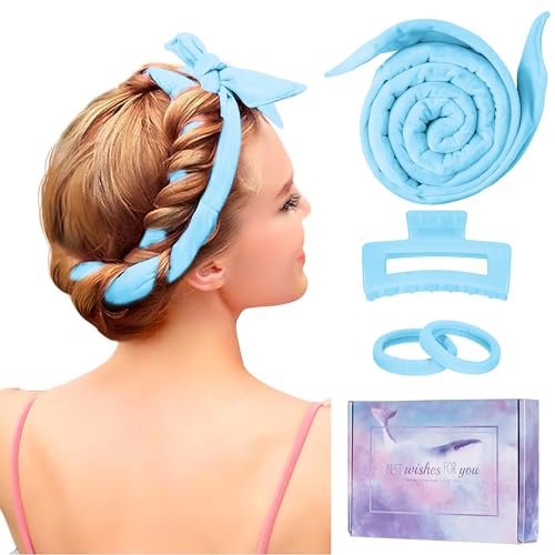 Heatless Curling Rod Headband, Upgraded 60" Extra Long Heatless Curls Headband Soft Hair Curlers to Sleep In Hair Rollers No Heat Curls (Blue) - color: Blue