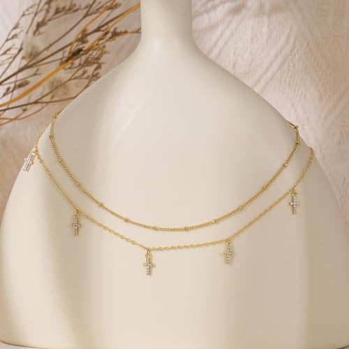 Layered Necklaces For Women,Dainty Gold Plated Necklace Stack Prom Layering Necklaces For Women Trendy Chain Cross Choker Necklace Set Fashion Accessories - color: cross+satellite