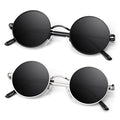 Round Polarized Sunglasses Men Women,Retro Metal Hippie Shades with 100% UV Protection - color: B3- Black Frame Black Lens + Silvery Frame Black Lens
