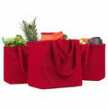 VeraMia Canvas Grocery Bag 3pc XL Set with Real Pockets, Long Shoulder Strap and Short Handle. Heavy Duty, Foldable, Washable - color: Cranberry