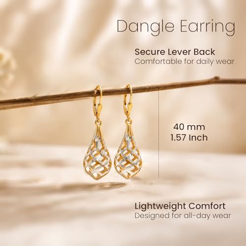 LeCalla 925 Sterling Silver Filigree Dangle Earrings for Women | Gold, Rose Gold & Rhodium Plated Diamond-Cut Filigree Drop Earrings | Lightweight Earrings Jewelry Gift - color: Yellow-Gold Diamond-Cut Teardrop