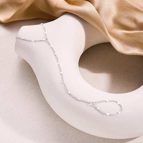 Tewiky Hand Chain Bracelet Ring, 14K Gold Plated/Silver Finger Ring Bracelet, Zircon Sequins Satellite Chain for Women, Trendy Non-Tarnish Jewelry