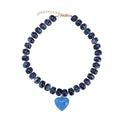 Chunky Colorful Beaded Statement Boho Summer Beach Chokers Necklace Heart Pendant Pink Green Yellow Brown Fashion Jewelry - color: Gold-navy blue 2