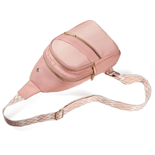 Xsecnua Crossbody Sling Bag Small Sling Backpack, Cross Body Bag Chest Bag for Women Men Travel Hiking Daypack - color: D-pink