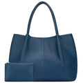 KKXIU Tote Bag for Women Vegan Leather Shoulder Purse Large Capacity Travel Bag - color: Navy