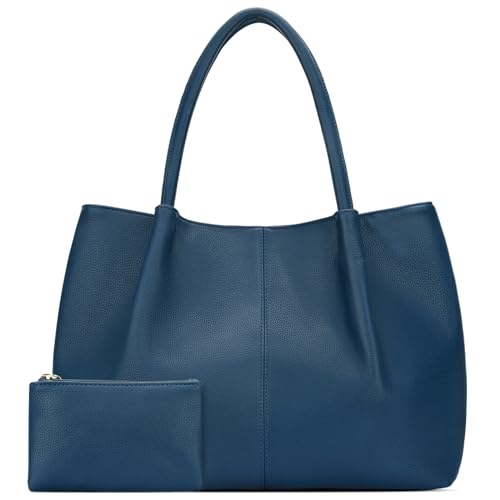KKXIU Tote Bag for Women Vegan Leather Shoulder Purse Large Capacity Travel Bag - color: Navy
