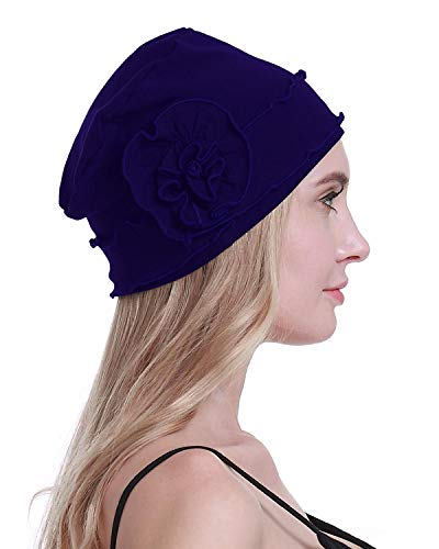 osvyo Chemo Headwear Turban Cap for Women - Cancer Beanie Hair Loss Sealed Packaging - color: Cotton Navy Blue