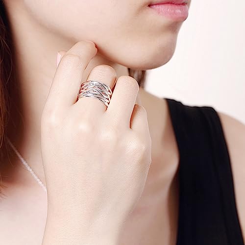 Handmade Rings 925 Sterling Silver Statement Rings Adjustable Chunky Stacking Band Ring for Women - color: Pattern 2