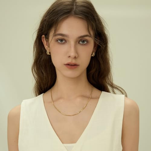 ARSIS 18K Gold Plated Herringbone Necklace Snake Chain Choker Dainty Layered Hypoallergenic Jewelry Gift for Women - color: Gold+Slider Chain