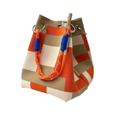 Crochet Tote Bag for Women, Knit Shoulder Handbag, Lightweight Reusable Shopping Bag, Summer Beach Woven Purse, White - color: Orange/Beige