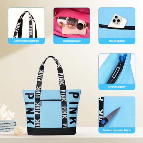 Boomistry Travel Tote Bag for Women, Large Waterproof Beach Bag for Daily | Large - color: Sky Blue