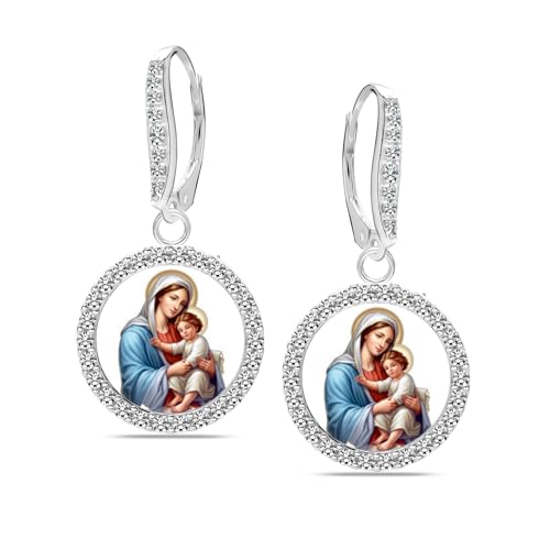 LeCalla 925 Sterling Silver Leverback Drop Earrings | Lightweight Celtic-Knot Filigree Heart Teardrop Dangle Earring for Women's Gift for Her - color: Mother Mary