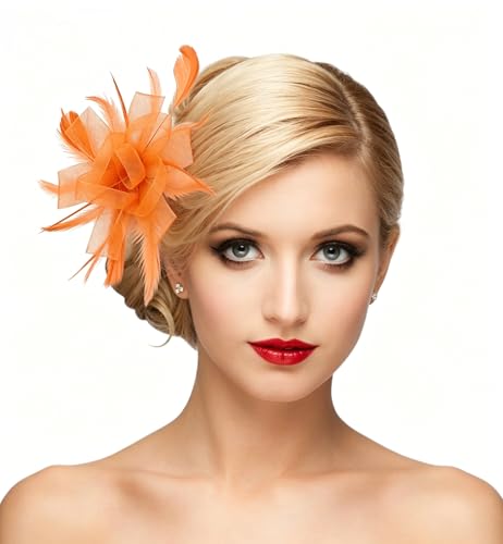 dressfan Womens Fascinator Hat Headpiece 20s Vintage Wedding Hair Accessories for Derby/Wedding/Cocktail/Tea Party - color: Orange