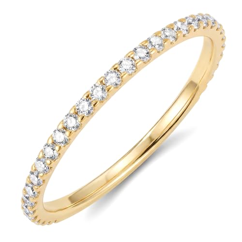 Gelbesty 925 Sterling Silver Wedding Band for Women, Gold Promise Eternity Engagement Rings for Her, Non Tarnish Silver Stackable Thumb Pinky Band for Oura Ring Size 4/5/6/7/8/9/10/11 - color: Gold, size: 4